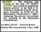 ALCOTT Ivy Mary 1986 Funeral Notice