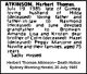 ATKINSON Herbert Thomas 1985 Death Notice