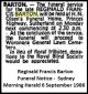 BARTON Reginald Francis 1986 Funeral Notice SMH