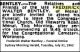 BENTLEY, Frederick Walter Funeral Notice