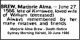 BREW Marjorie Alma 1986 Death Notice