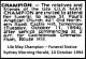 CHAMPION Lila May 1994 Funeral Notice SMH