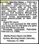 HAYES Martha Rose Death & Funeral Notice SMH.