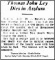 LEY Thomas John 1947 Death Notice