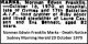 MARKS Norman Edwin Franklin 1970 Death Notice