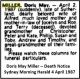 MILLER Doris May 1987 Death Notice