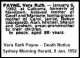 PAYNE Vera Ruth 1992 Death Notice.