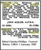 PHILLIPS Alfred Charles 1968 Funeral Notice