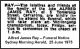 RAY Alfred James 1975 Funeral Notice