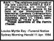 RAY Louisa Myrtle 1994 Funeral Notice 