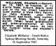 WILLIAMS Elizabeth 1967 Death Notice 